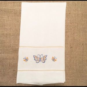 Vintage Tea Towel Embroidered Linens Butterfly